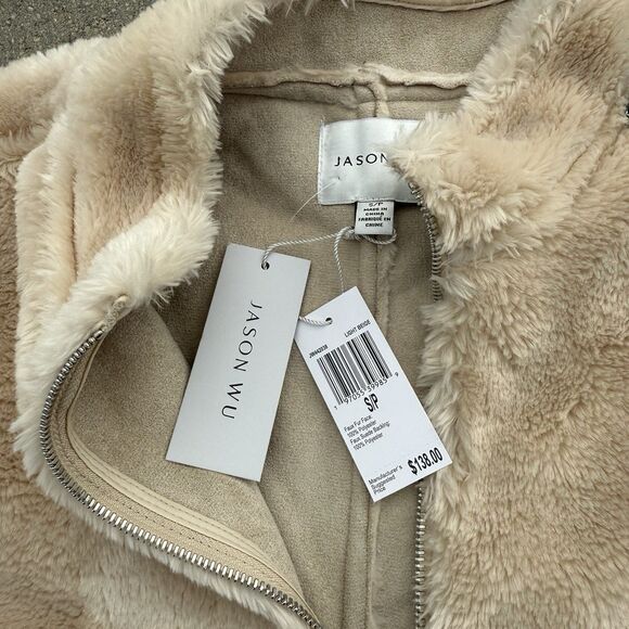 Jason Wu Zip NWT $138 LARGE! Oversize Pullover Jacket Faux Fur Leather Fall Warm - Picture 13 of 13